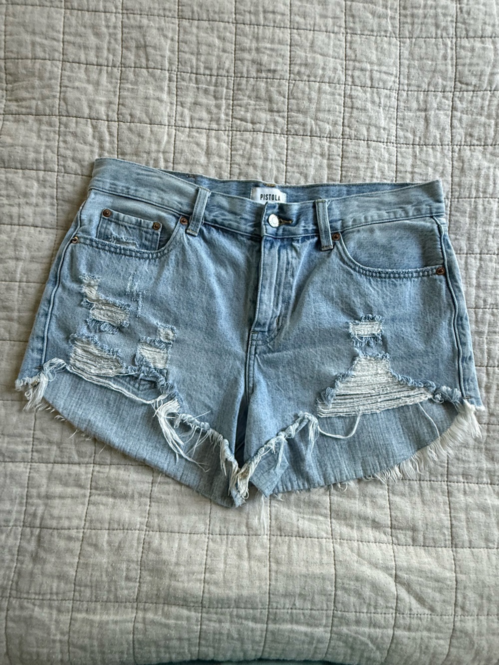 Pistola Light Blue Distressed Denim Cutoff Shorts